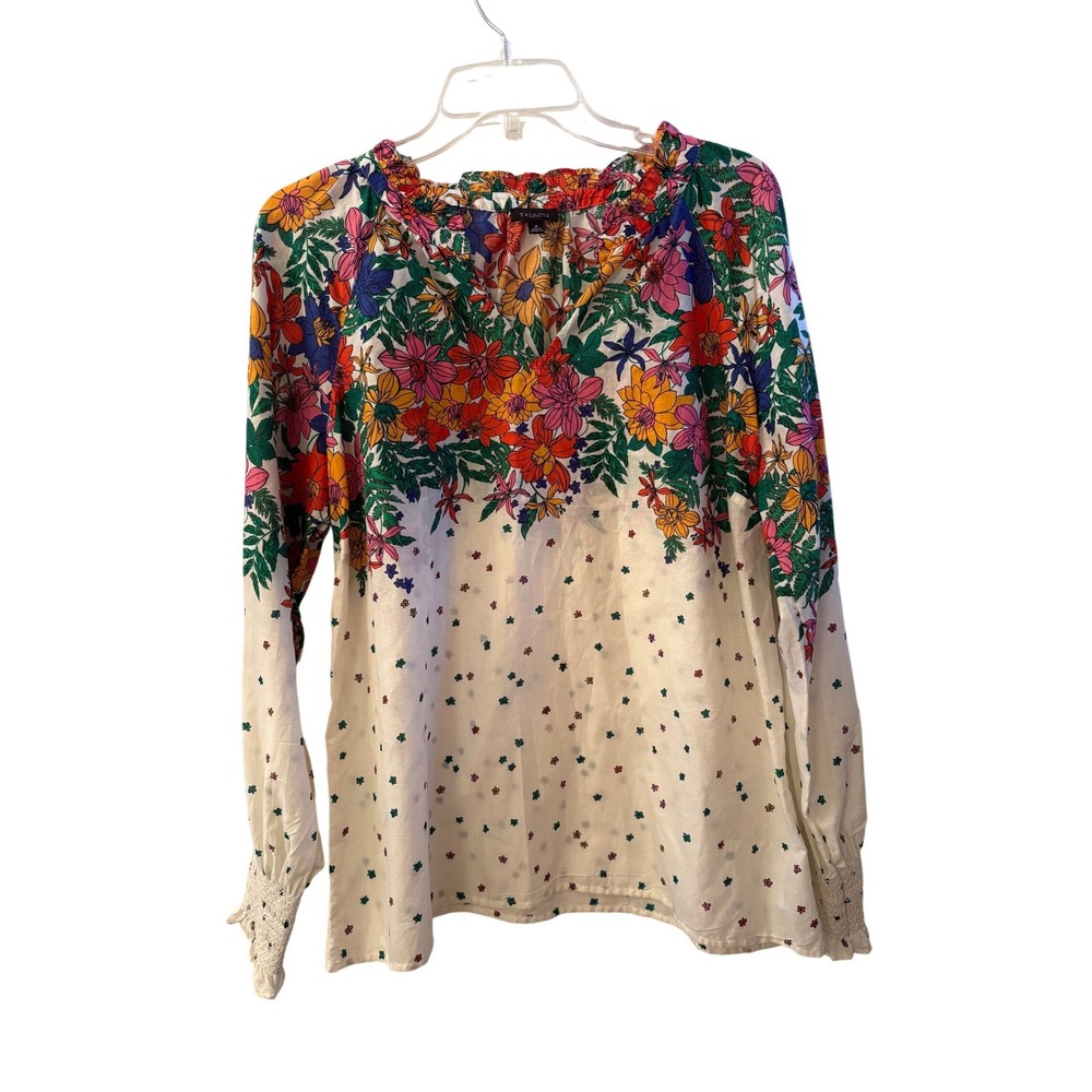Talbots Blissful Floral Smocked Cuff Blouse Cottagecore Feminine Size Medium